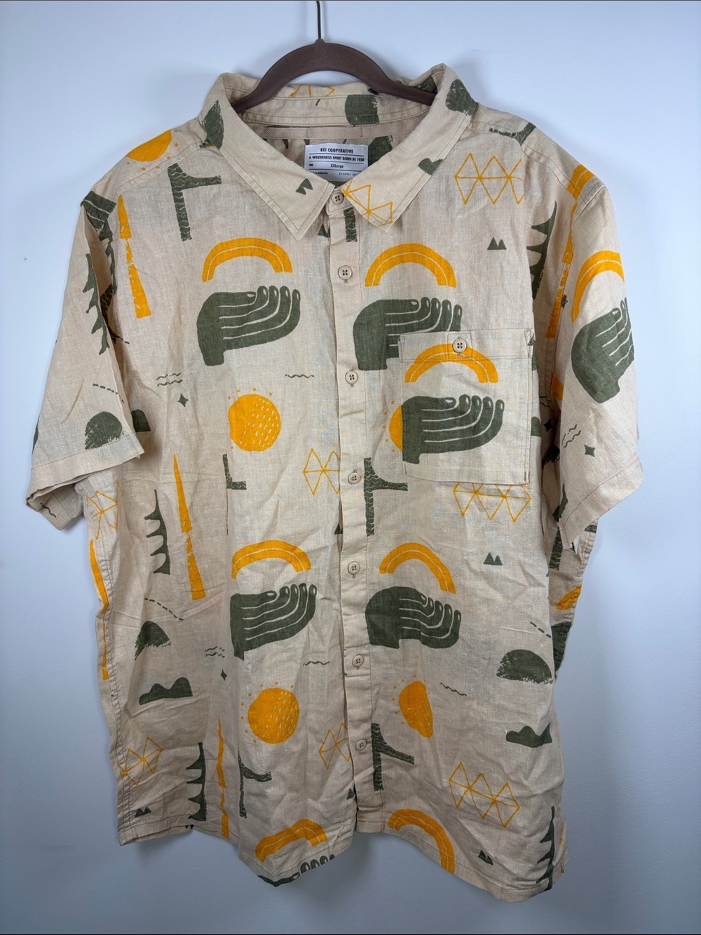 REI Cooperative Hemp/Cotton Button-Up Short Sleeve - Abstract Mountain- XXL